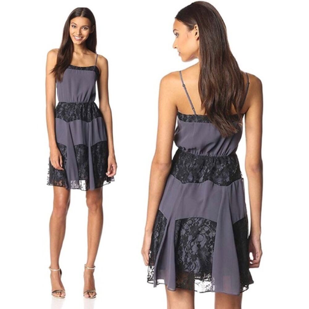 BCBGeneration Black Gray Lace Sleeveless Cami Mini Slip Dress Women's Size XXS
